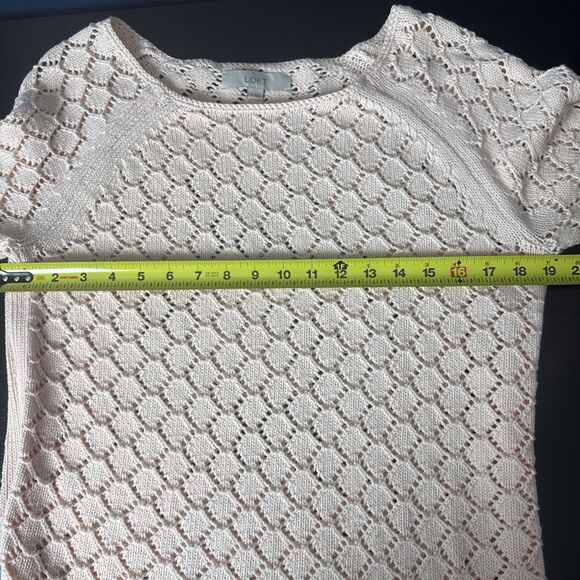 LOFT Womens Open Knit Sweater‎ Med Cotton Pink Coastal Lightweight Minimalist - Picture 5 of 6